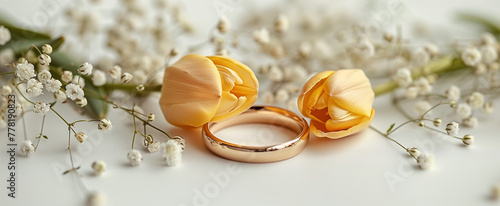 Lien Éternel : Bague de Mariage et Bouquet de Tulipes photo