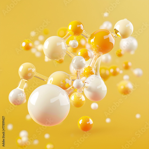 3D molecules float against a vibrant yellow backdrop, showcasing a scientific visual.