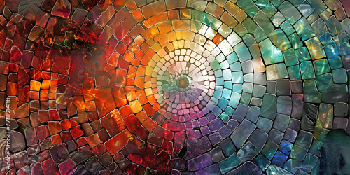 Beautiful circular mosaic created with pearlescent stones perfect for a wall art canvas or website banner
