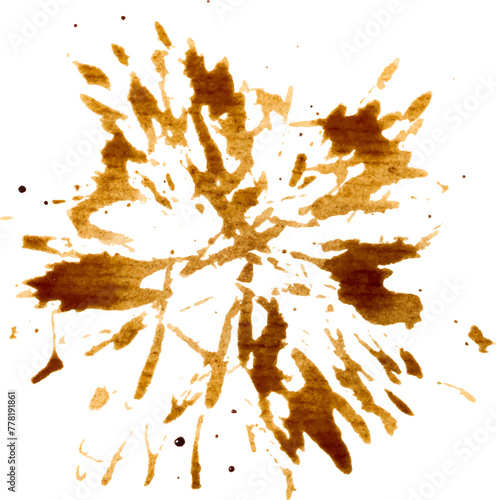 Spilled coffee, drops and splashes scattered in different directions on an isolated background