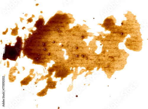 Spilled coffee, drops and splashes scattered in different directions on an isolated background