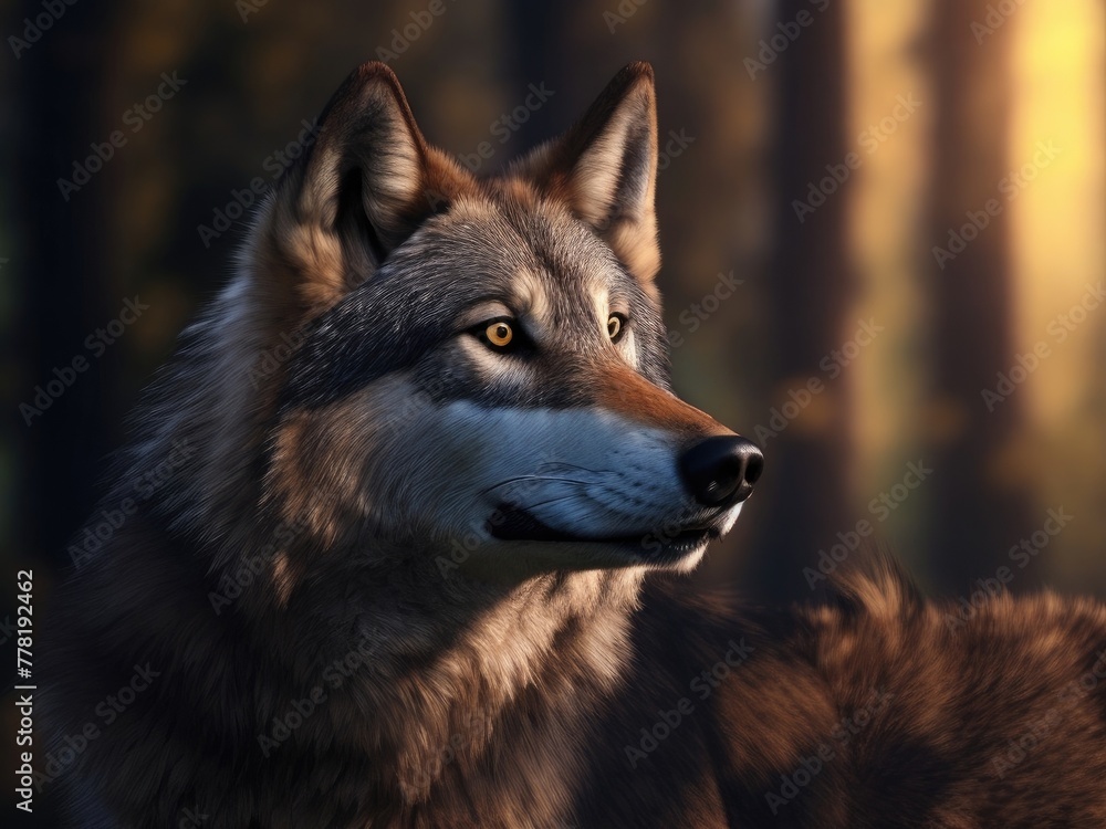 Portrait of wolf on dark background. Polar wolf.