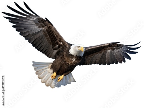 Bald Eagle Isolated on White Background, Adult Flying Eagle Isolated on White Background photo