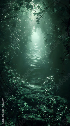 Mysterious and Enchanting Path Through a Nightshade Enshrouded Forest