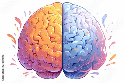 A colorful brain with half of it being creative and the other side plain white, symbolizing left vs right focal points for creativity. 