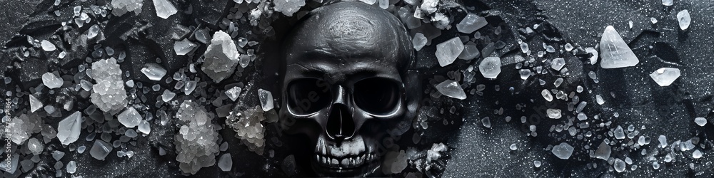 black skull on a black background with fog. black skull on a black background with fog.