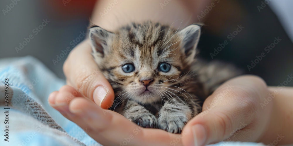 close up of a sweet little newborn kitty in the hand of a vet close up of a sweet little newborn kitty in the hand of a vet