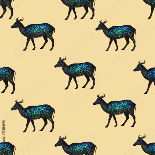 Seamless pattern with silhouettes of deer. Vector illustration.