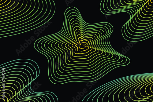 Dark abstract background with modern green gradient wavy lines. Glitter line design element. Vector illustration