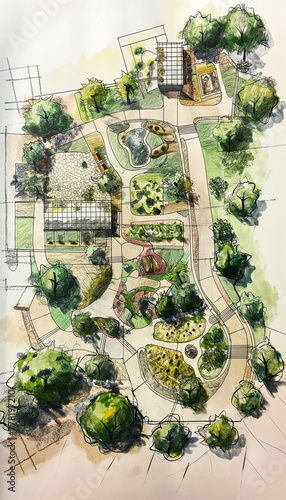 Artistic Landscape Architecture Design Concept Sketch