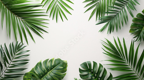 Tropical plant frame top view background for travel guide illustration design