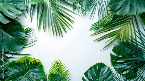 Tropical plant frame top view background for travel guide illustration design photo
