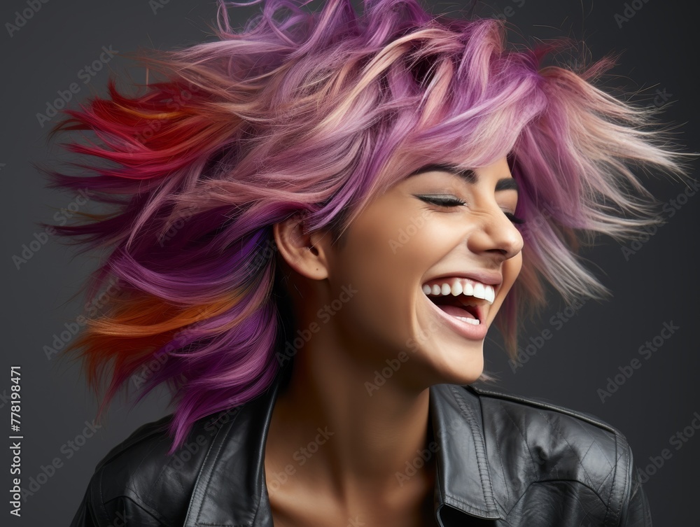 Woman With Pink Hair and Black Jacket Woman With Pink Hair and Black Jacket