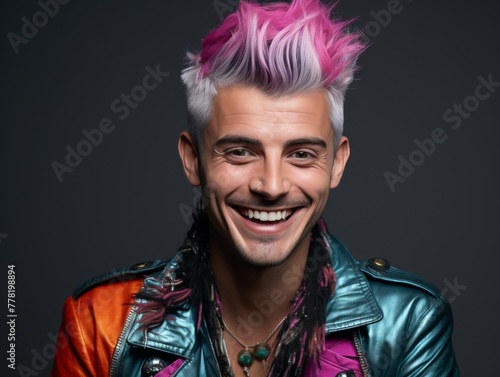 Man With Pink Hair and Leather Jacket