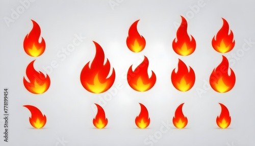 fire flames set icon over white background 