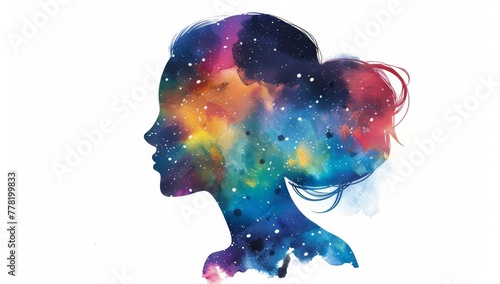 Cosmic Silhouette with Abstract Watercolor Universe, Artistic Imagination, Copy Space