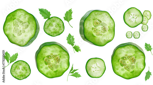 Indian Cucumber Collection: Authentic Digital 3D Art of Fresh Organic Vegetables, Top View Isolated on Transparent Background for Culinary Designs and Nutrition Concepts