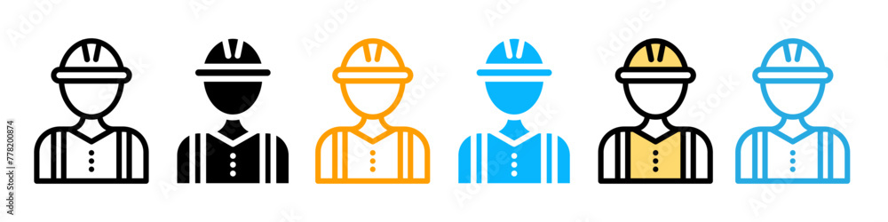 construction Worker or employee icon. labor workforce with safety helmet set. architect person with hat symbol construction Worker or employee icon. labor workforce with safety helmet set. architect person with hat symbol