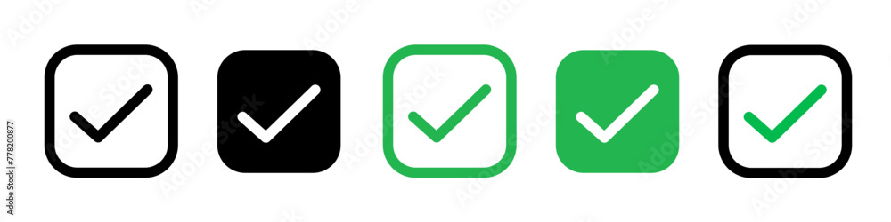 Checkbox button or right or correct check mark icon. success or ok or good option to choose set. yes and approved tick mark to answer symbol Checkbox button or right or correct check mark icon. success or ok or good option to choose set. yes and approved tick mark to answer symbol