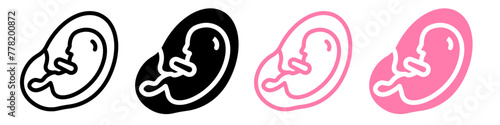 Baby embryo in stomach of mother women icon. pregnant female child inside mom belly fetus symbol. motherhood child birth in womb set