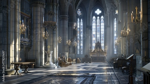 Enchanting 3D Gothic Cathedral Interior for Historical Exploration.