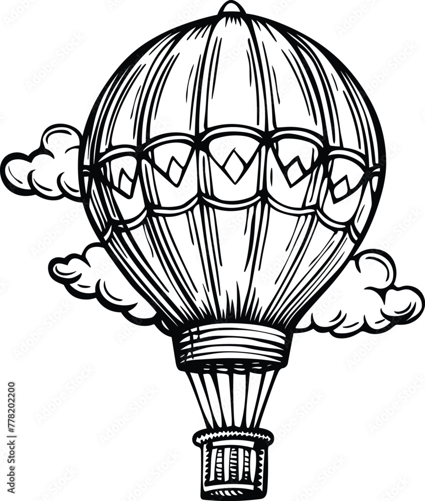 Naklejka premium Hot Air Balloon In Doodle Inspired Doodle , Coloring Pages Vector