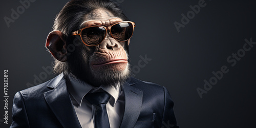 portrait of a monkey in business suit with thump up, in the style of photobashing сreated with Generative Ai