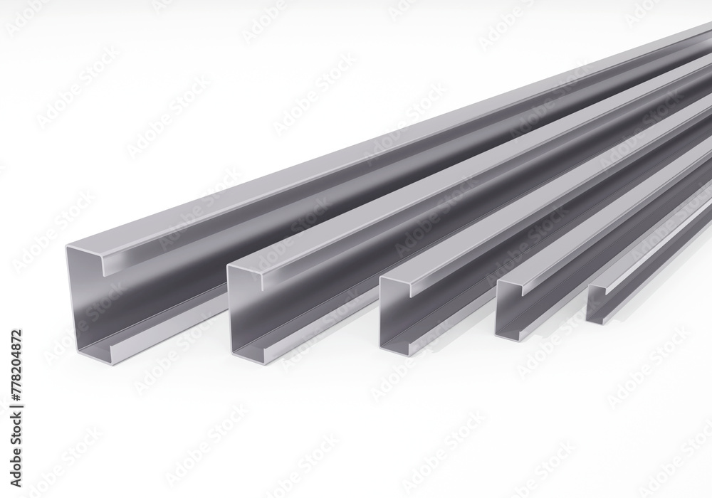 Metal products. Steel C-Beam. Steel industry business. 3D rendering. Metal products. Steel C-Beam. Steel industry business. 3D rendering.