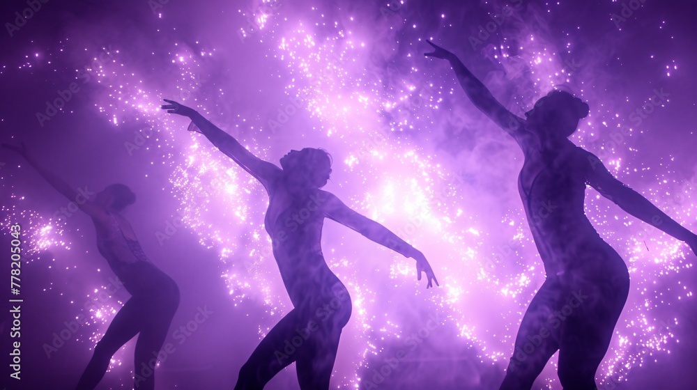Celestial bodies forming the backdrop for a grand ballet performance art style fusion