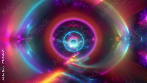 The image features a swirling, neon-colored tunnel. The tunnel is made up of different colored rings, primarily in pink, blue, and purple. The colors are bright and vivid, creating a dynamic and energ (ID: 778207465)