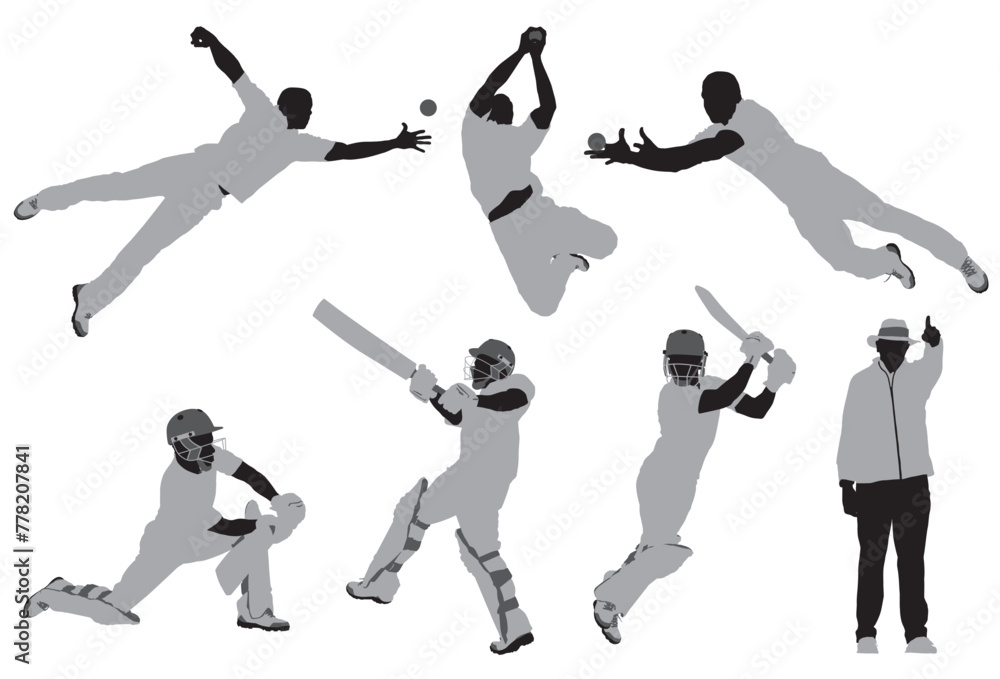 Ταπετσαρία A collection of vector illustrations of cricket players fielding and batting and