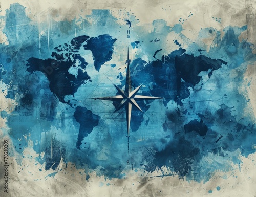 Blue compass rose on top of...