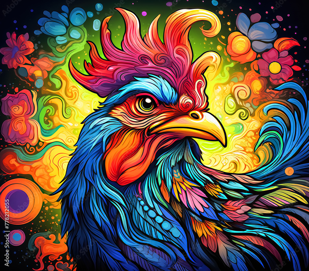 Abstract Neon Rooster Illustration Art Background Abstract Neon Rooster Illustration Art Background