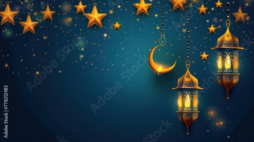 A luxurious Ramadan background featuring a stylized crescent moon photo
