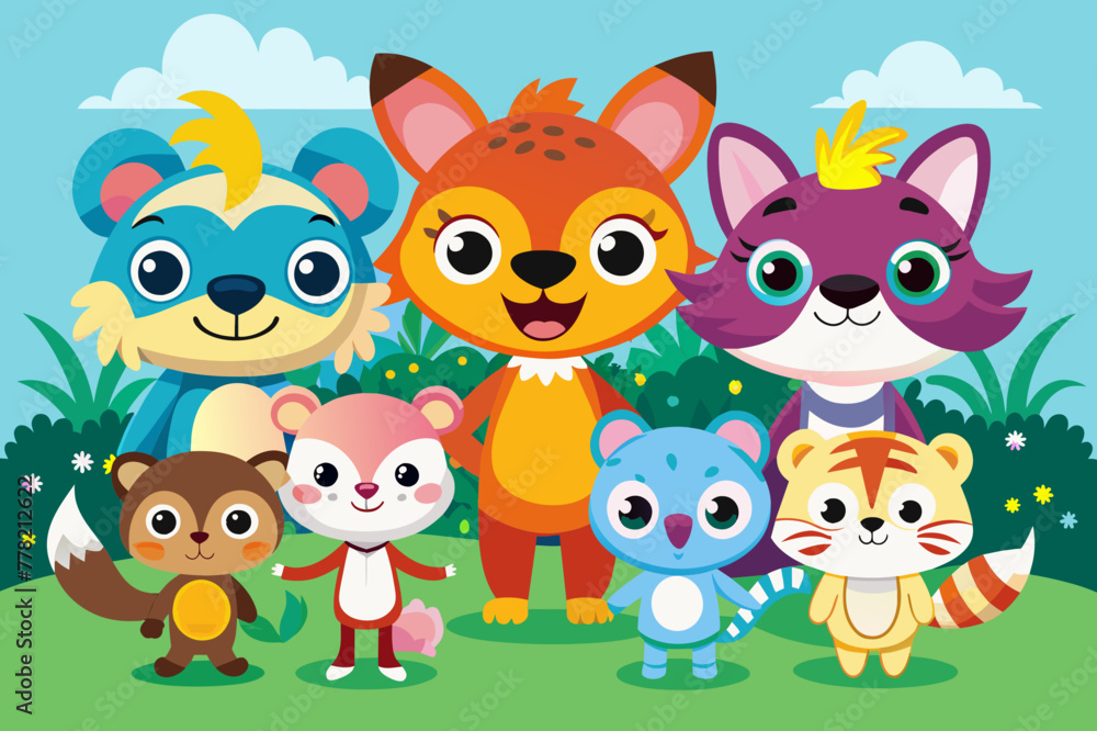Obraz premium Cartoon characters of different animals. Vector image. 