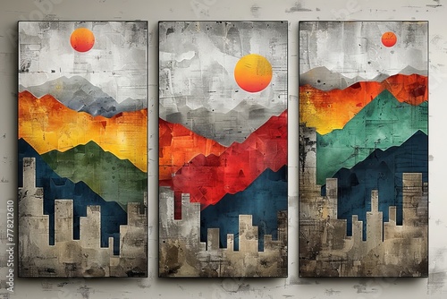 Creative modern illustration set of three abstract art modern illustrations for wall decor, wallpaper, posters, cards, murals, carpets, hangings, prints, and wallpaper.