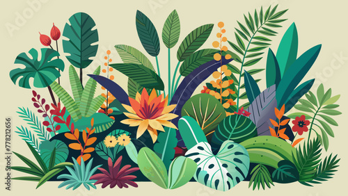 exotic plants of different colors and sizes. Vector image.
