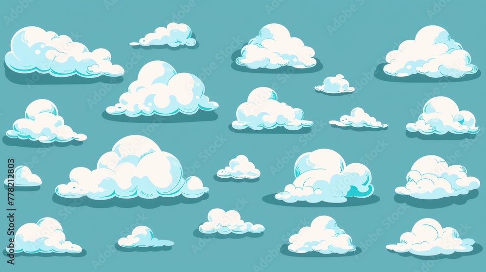 A playful collection of cartoon clouds in a flat design A playful collection of cartoon clouds in a flat design