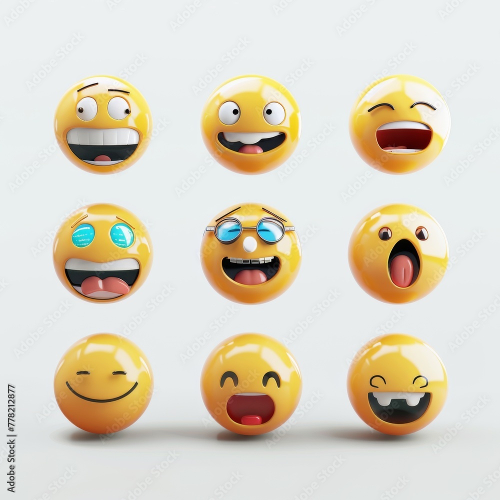 Obraz premium 3D rendering set of emoji isolated on white