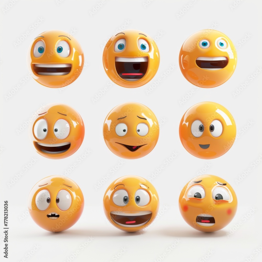 3D rendering set of emoji isolated on white 3D rendering set of emoji isolated on white