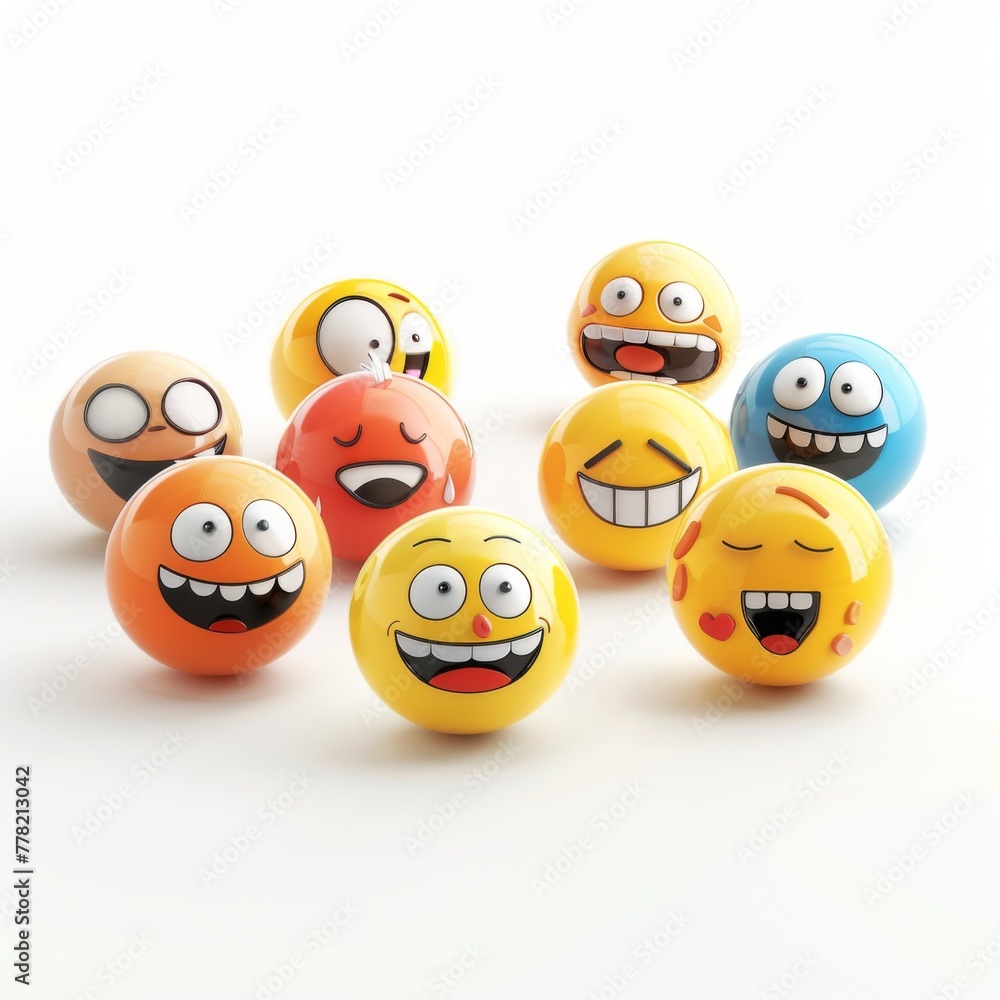 Naklejka premium 3D rendering set of emoji isolated on white