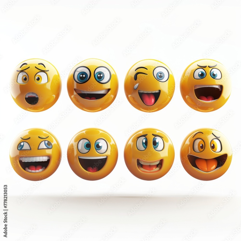 Fototapeta premium 3D rendering set of emoji isolated on white