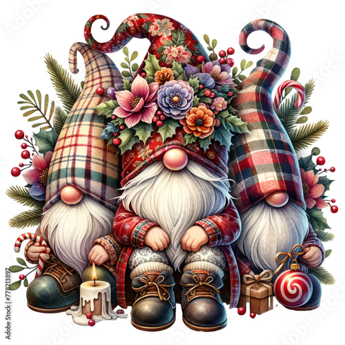 Floral Three gnome with a hat covering his face isolated and cut-out on white background Clipart Download File
