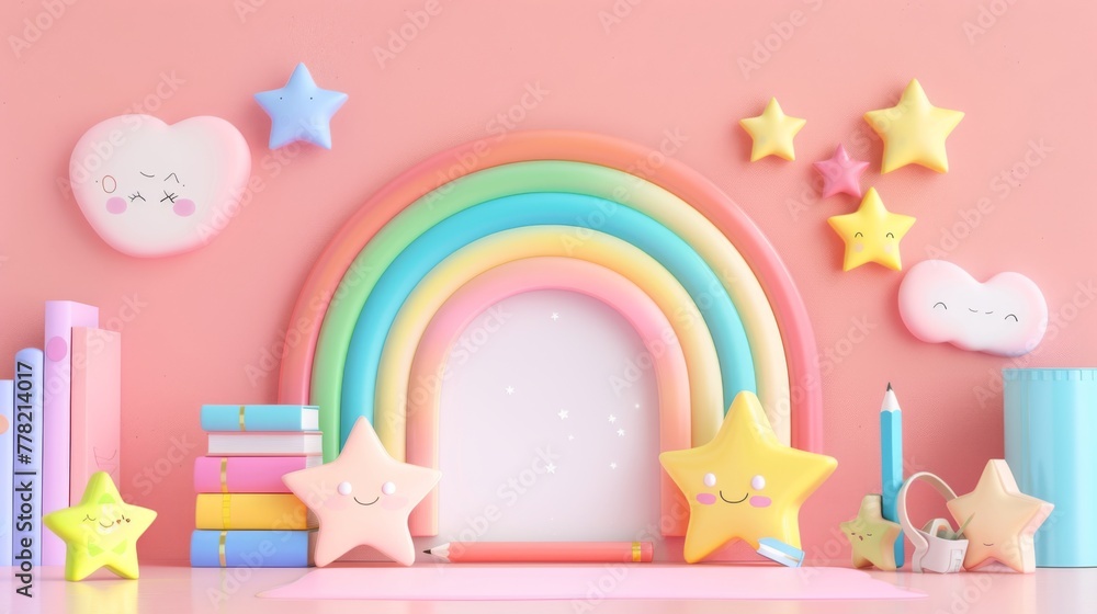 A platform to display products. Rainbow sage theme with decoration, school tools and whiteboard. Product overlay A platform to display products. Rainbow sage theme with decoration, school tools and whiteboard. Product overlay