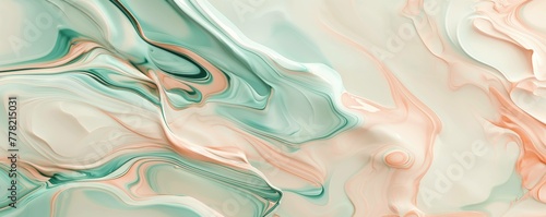 Elegant Abstract Fluid Art Backgrounds with Mint Green, Pale Peach and Ivory Tones