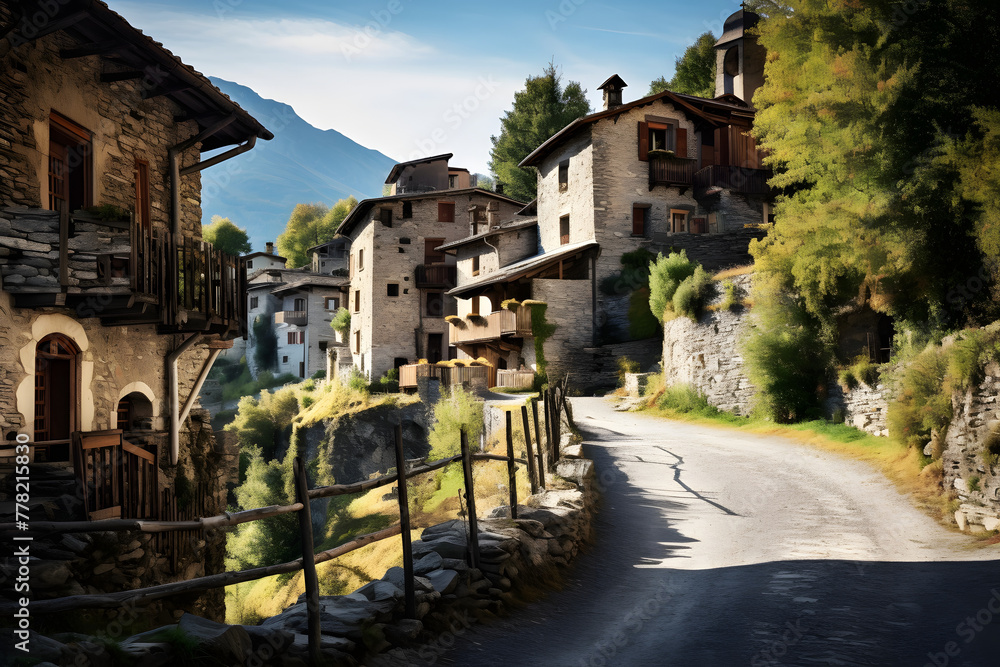 Italian rustic village near the mountains, rustic ciiity in the italian alps