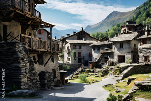 Italian rustic village near the mountains, rustic ciiity in the italian alps