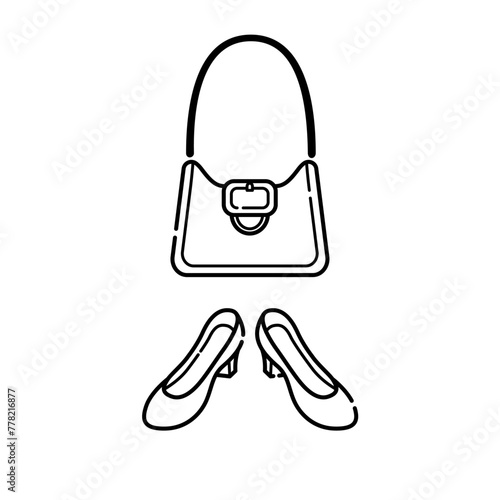 カバンとパンプスのイラスト（線画）