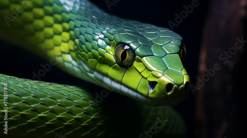 close up of a green snake