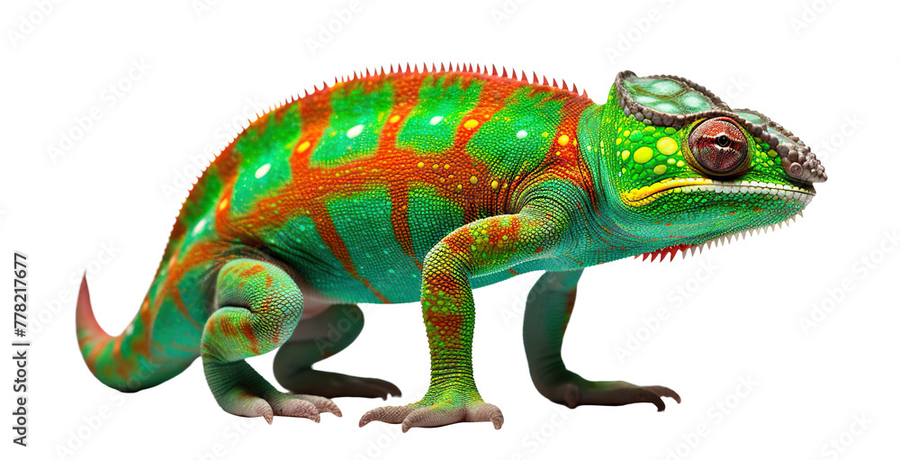 Fototapeta premium Vibrantly colored chameleon cut out